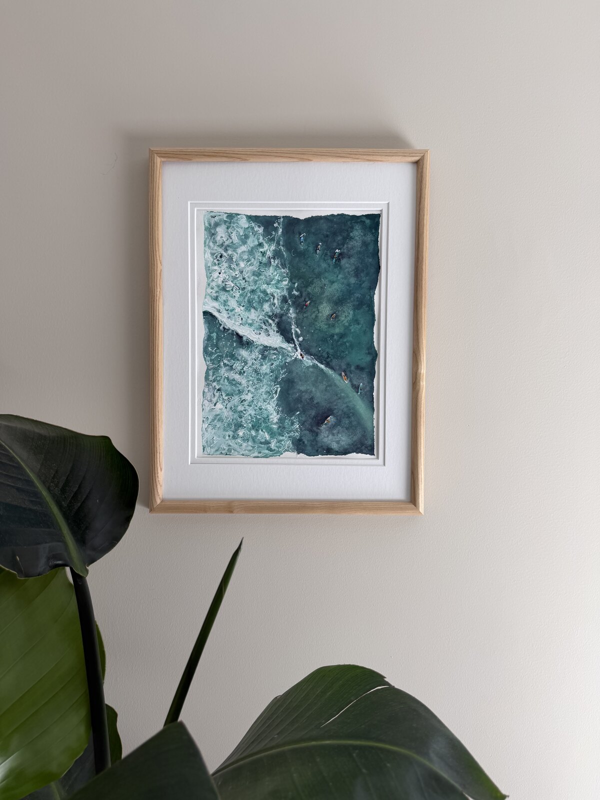 Watercolor painting of breaking ocean waves